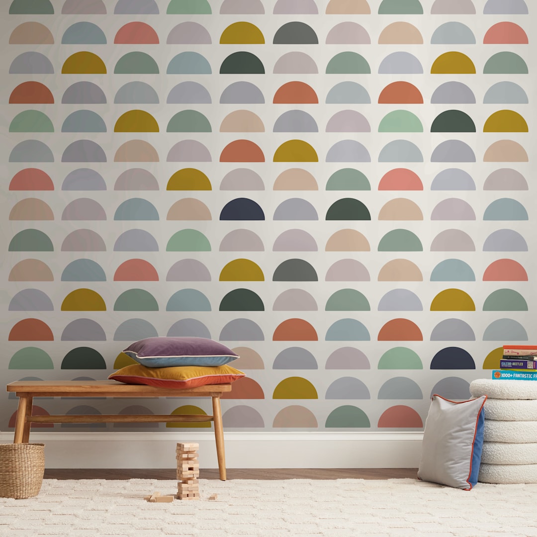 "Spectrum Tiles" - Wall Mural in Lavender by Katharine Watson - In a Room