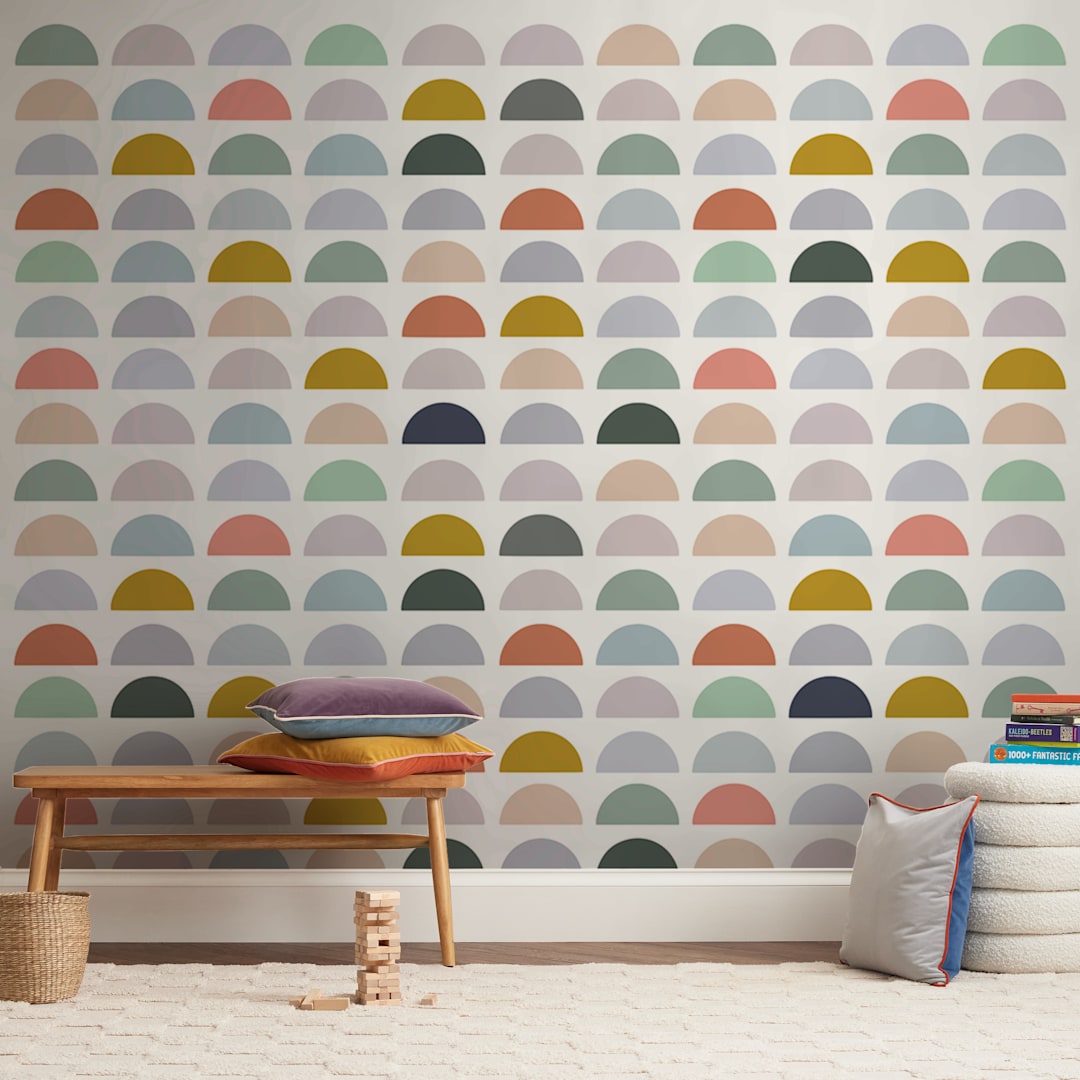 "Spectrum Tiles" - Wall Mural in Lavender by Katharine Watson - In a Room