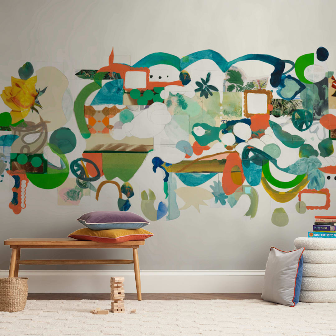 "Green Hills" - Wall Mural in Aqua by Erin McCluskey Wheeler - In a Room