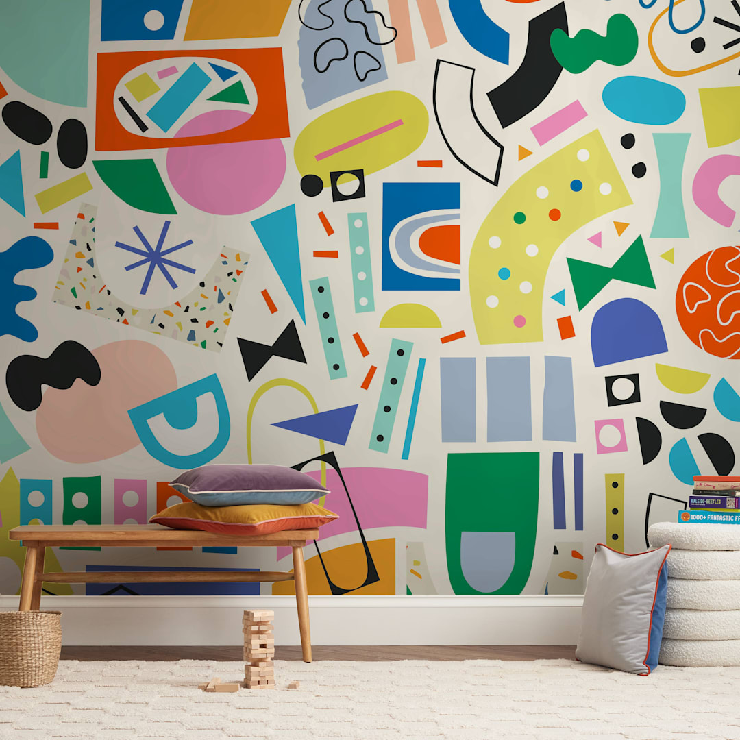 "Wonder Wall" - Wall Mural in White by Nadia Hassan - In a Room