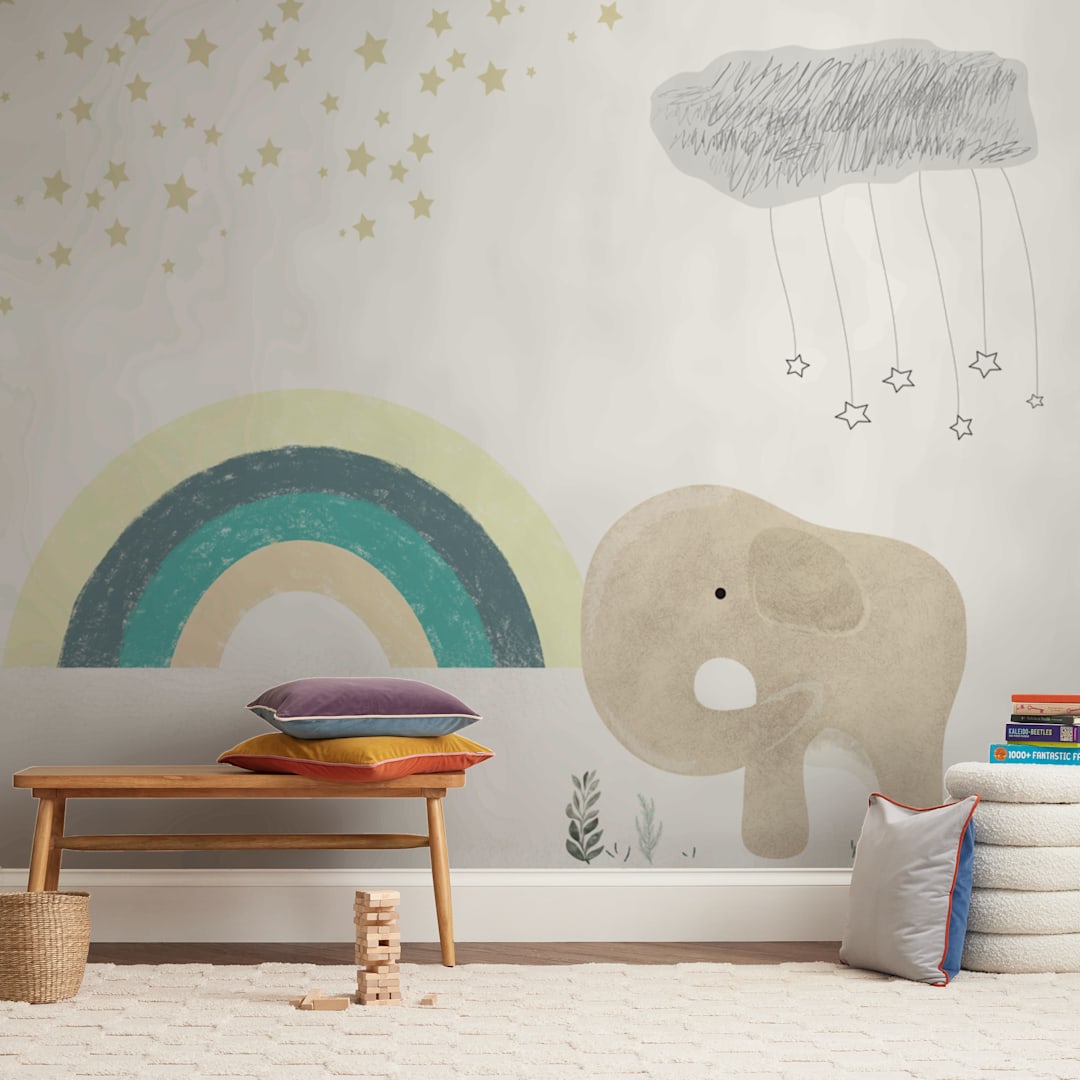 "Kiss a rainbow" - Wall Mural in White by Maja Cunningham - In a Room