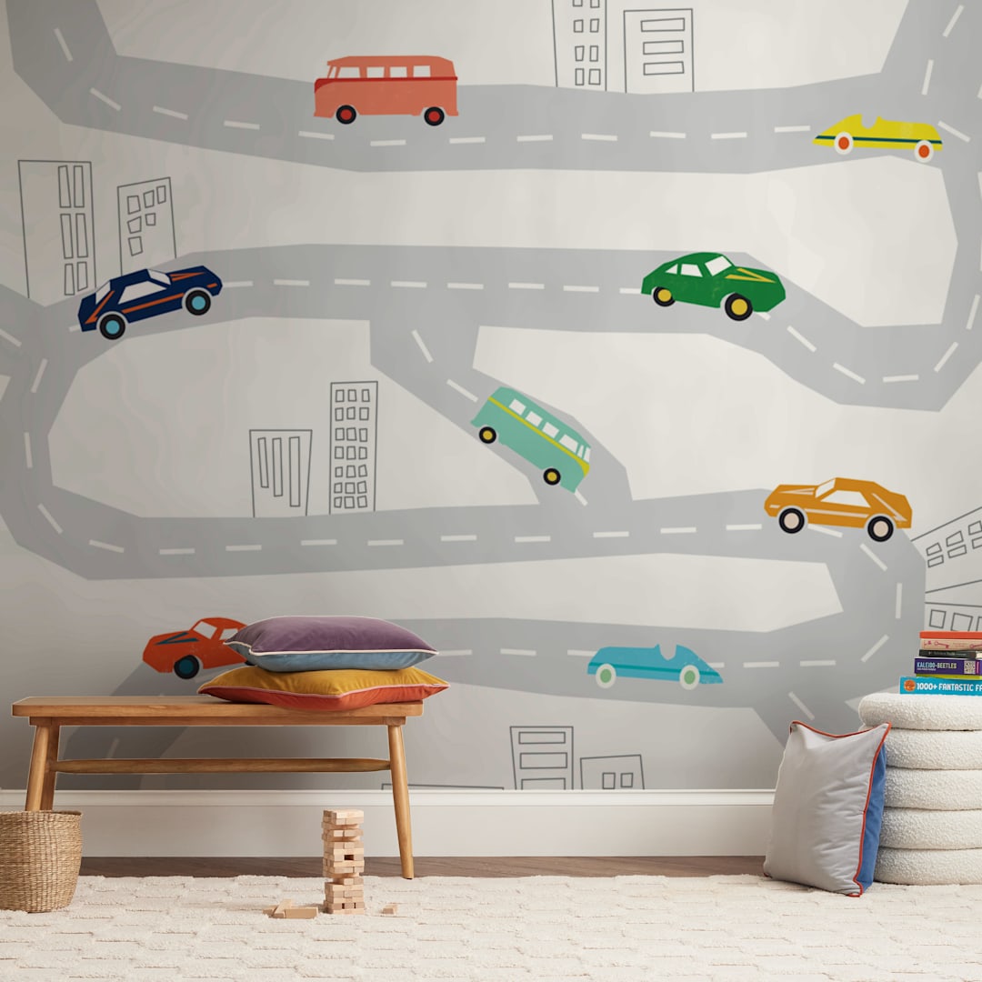 "roads" - Wall Mural in White by Morgan Kendall - In a Room