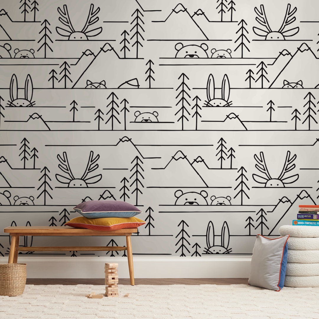 "Into the Woods" - Wall Mural in White by JeAnna Casper - In a Room