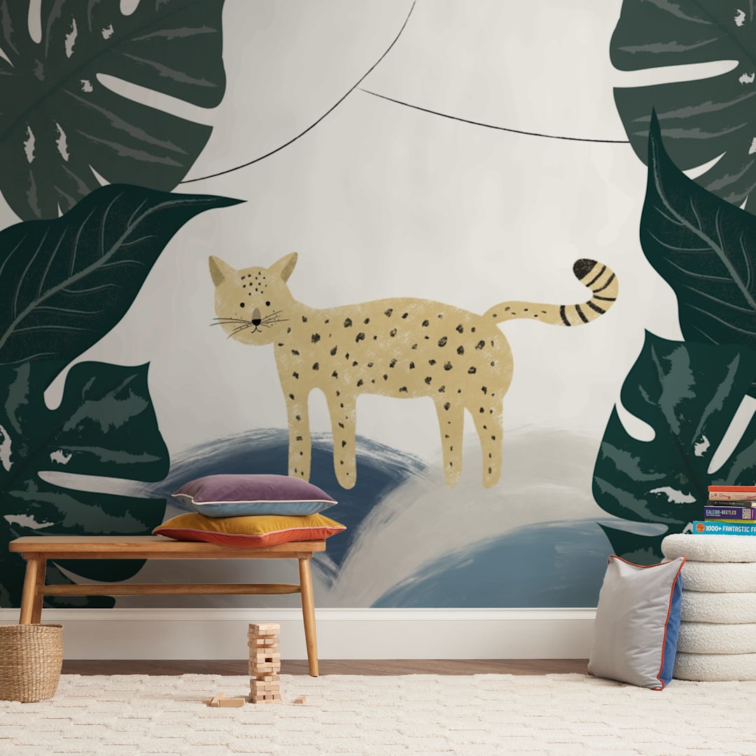 "Meow" - Wall Mural in White by Maja Cunningham - In a Room