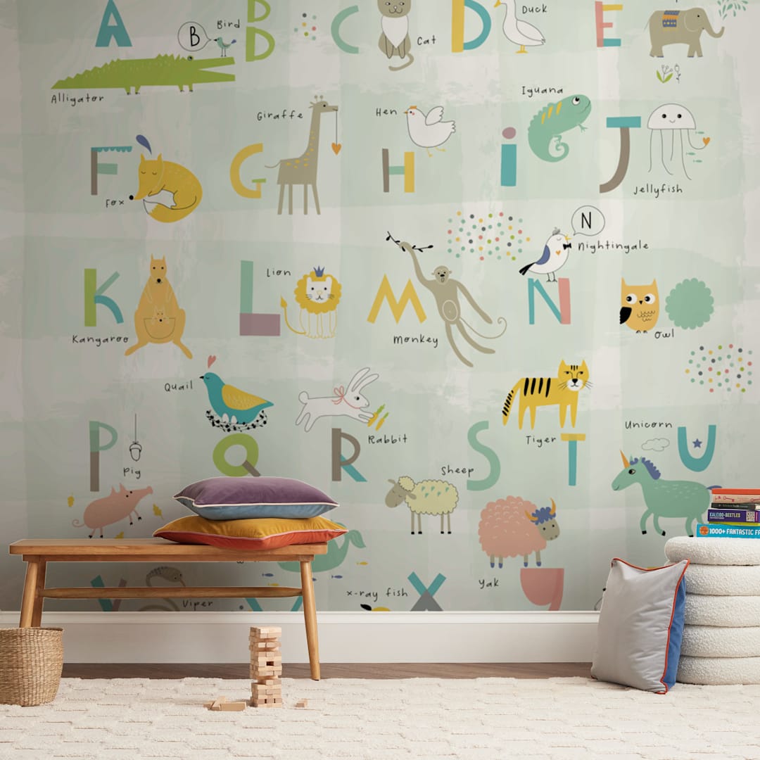 "alphabet fun" - Wall Mural in White by amanda lawrence - In a Room