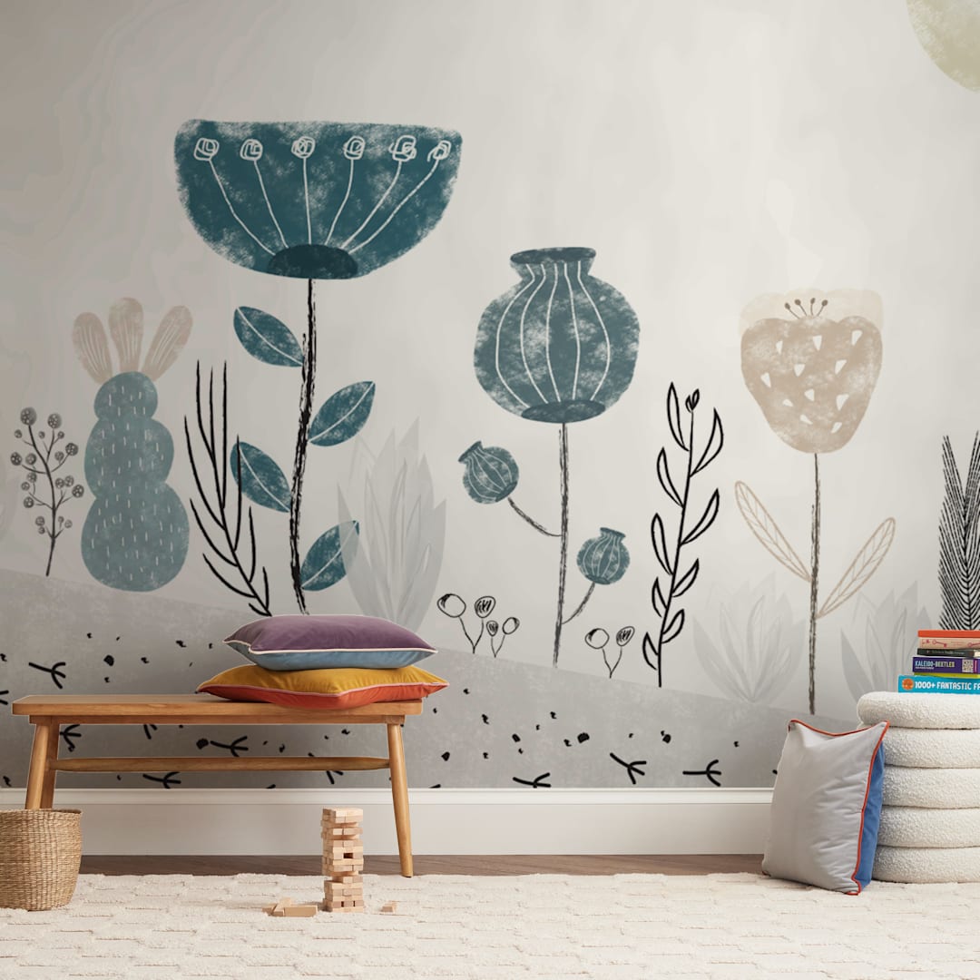 "Where did the chicken go" - Wall Mural in White by Maja Cunningham - In a Room