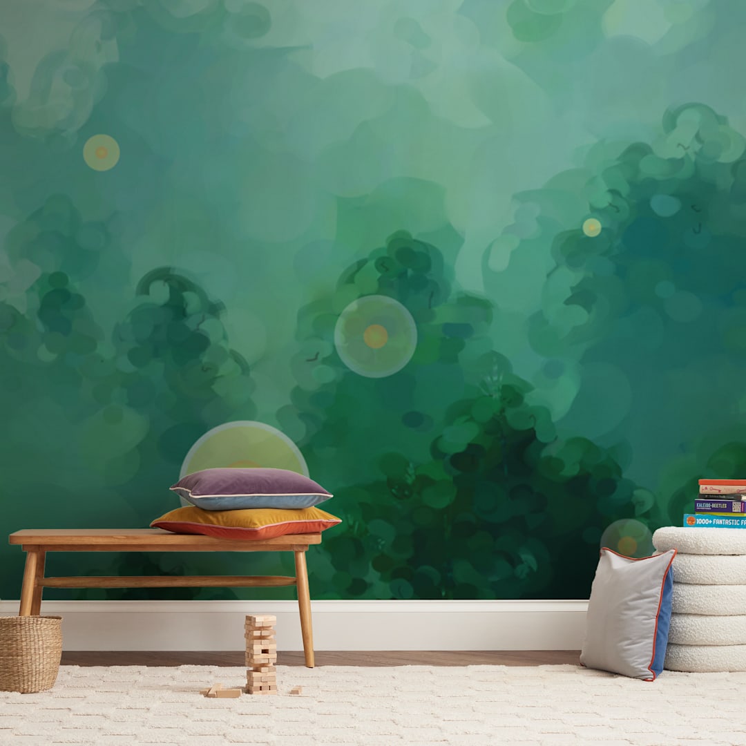 "Fireflies" - Wall Mural in White by Jennifer Stewart - In a Room