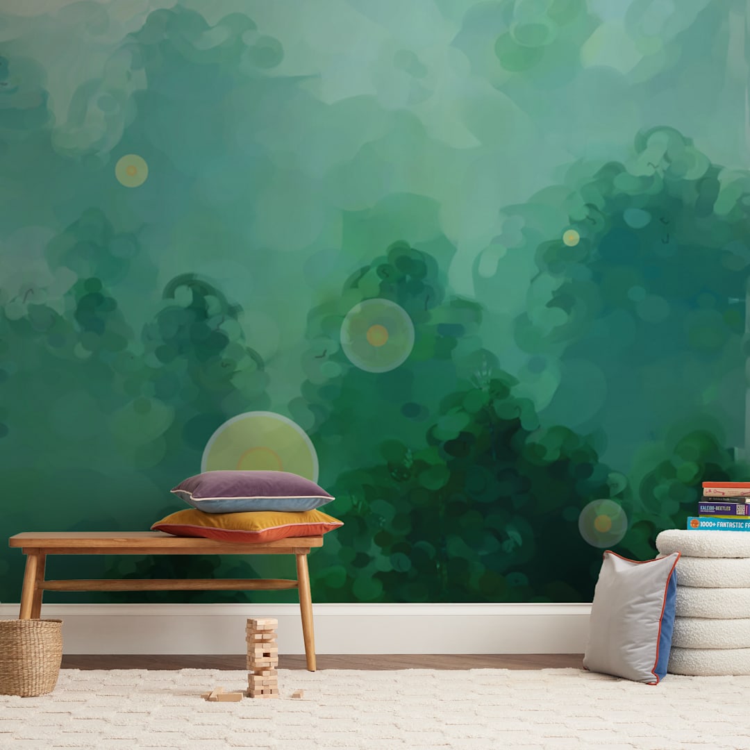 "Fireflies" - Wall Mural in White by Jennifer Stewart - In a Room