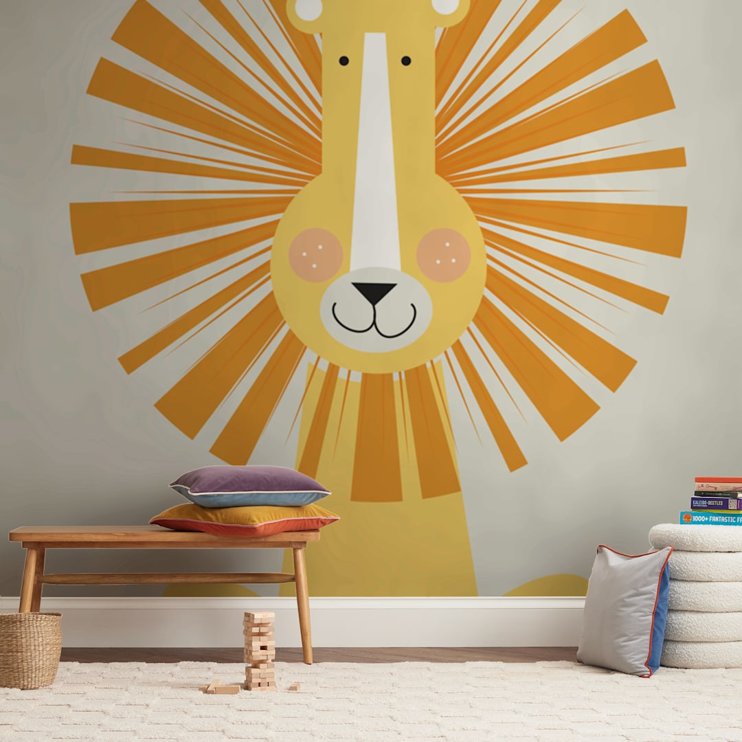 "Lion Lion" - Wall Mural in White by That Girl Press - In a Room