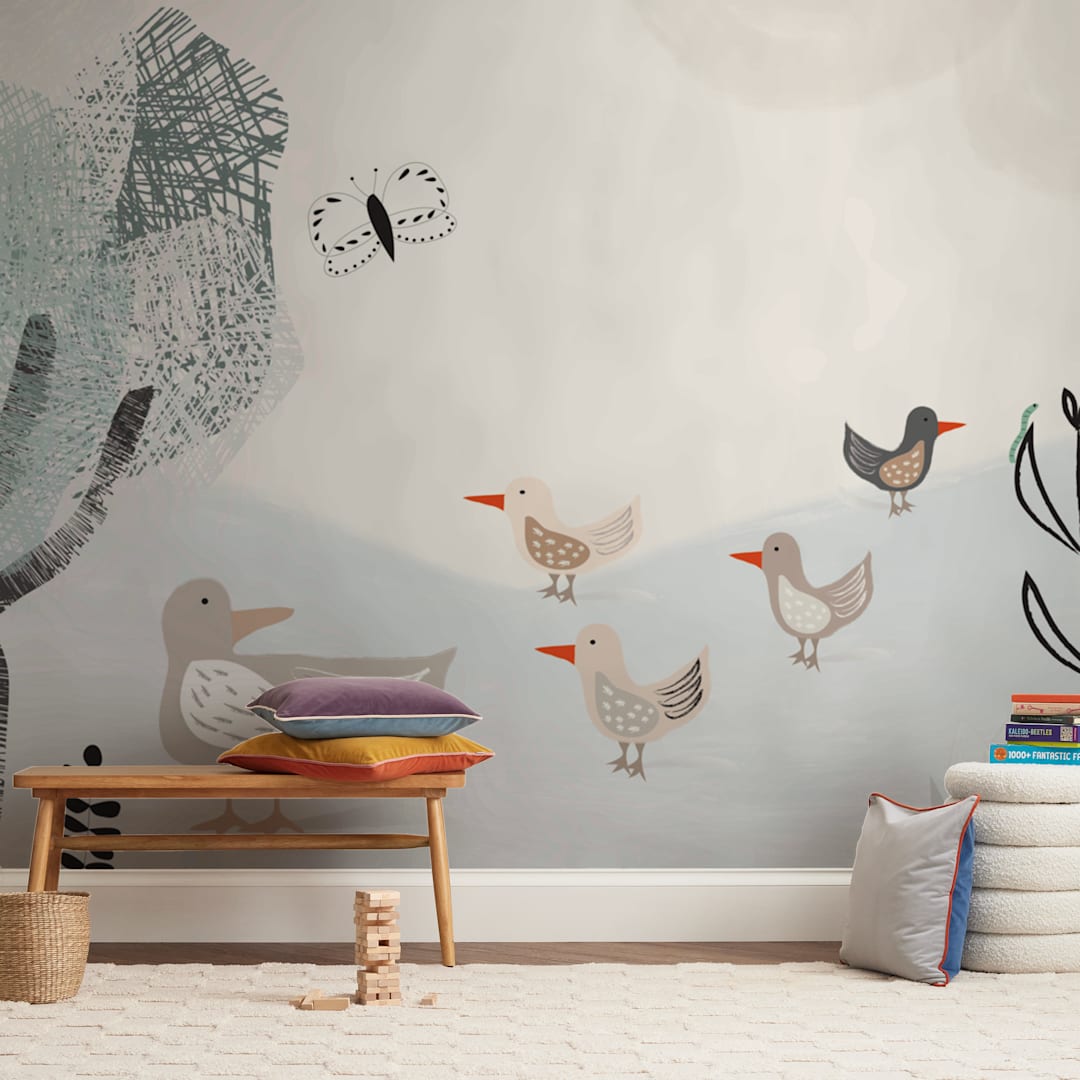 "Look ma, a caterpillar" - Wall Mural in White by Maja Cunningham - In a Room