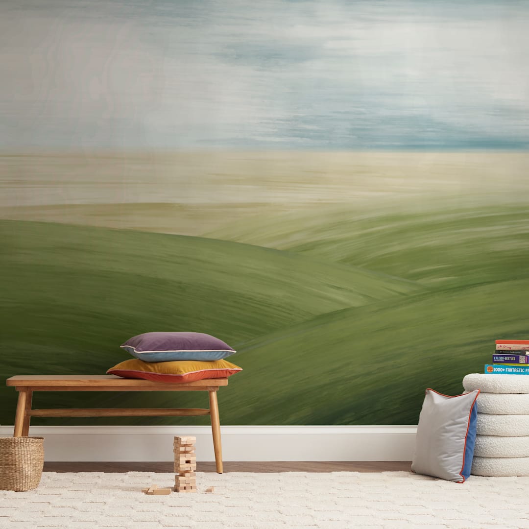 "Fields Forever" - Wall Mural in White by Jessie Steury - In a Room