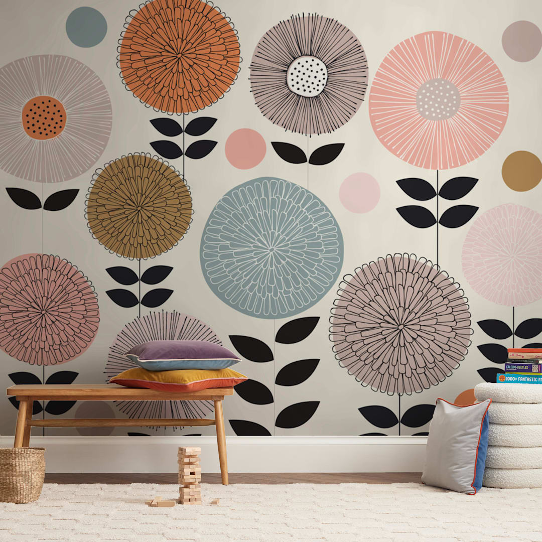 "Mid Century Garden" - Wall Mural in Burnt Orange by Jocelyn Proust - In a Room