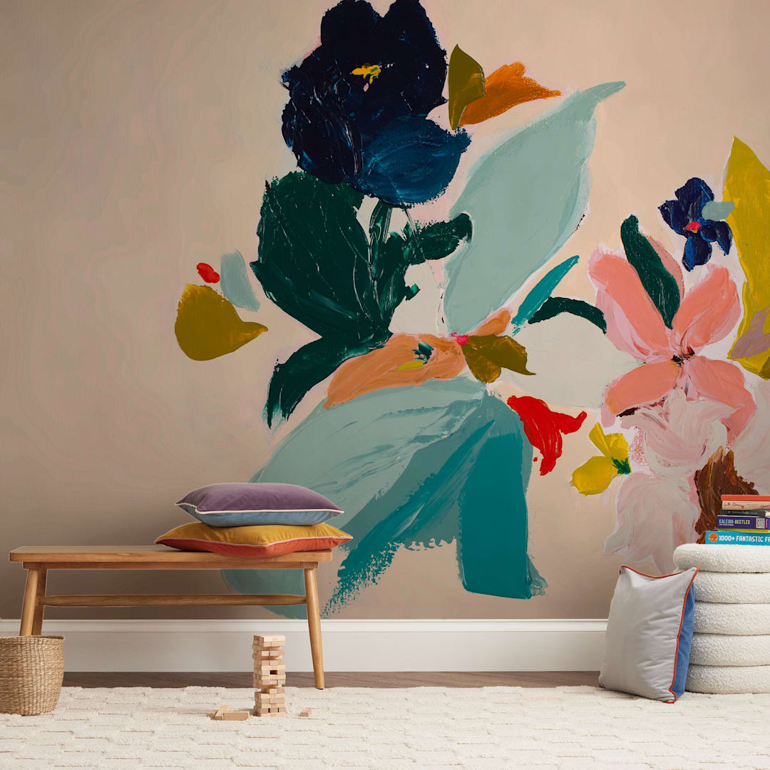 "Spring Botanical Series #3" - Wall Mural in White by Caryn Owen - In a Room
