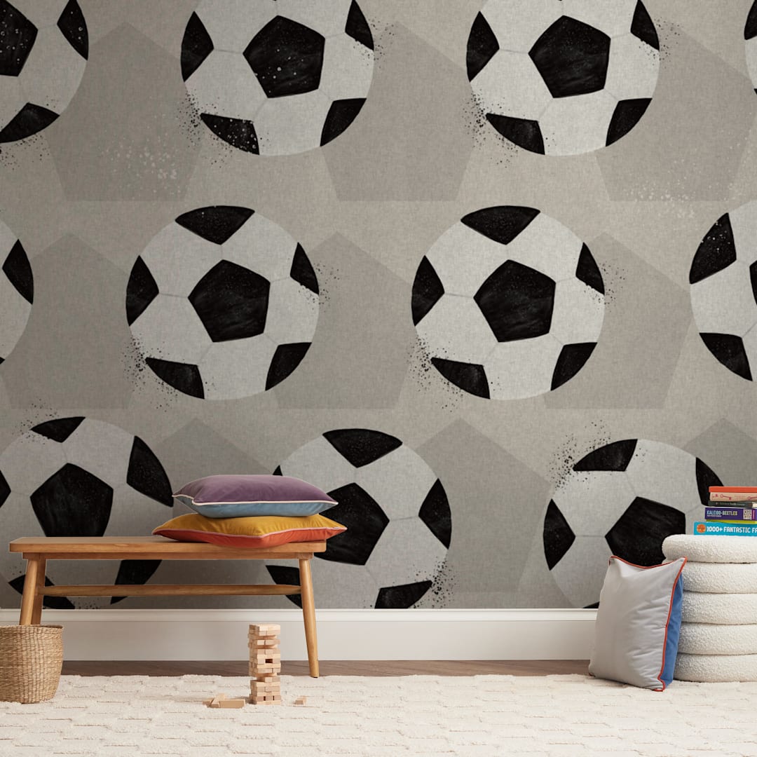 "Soccer" - Wall Mural in Black by Angel Walker - In a Room