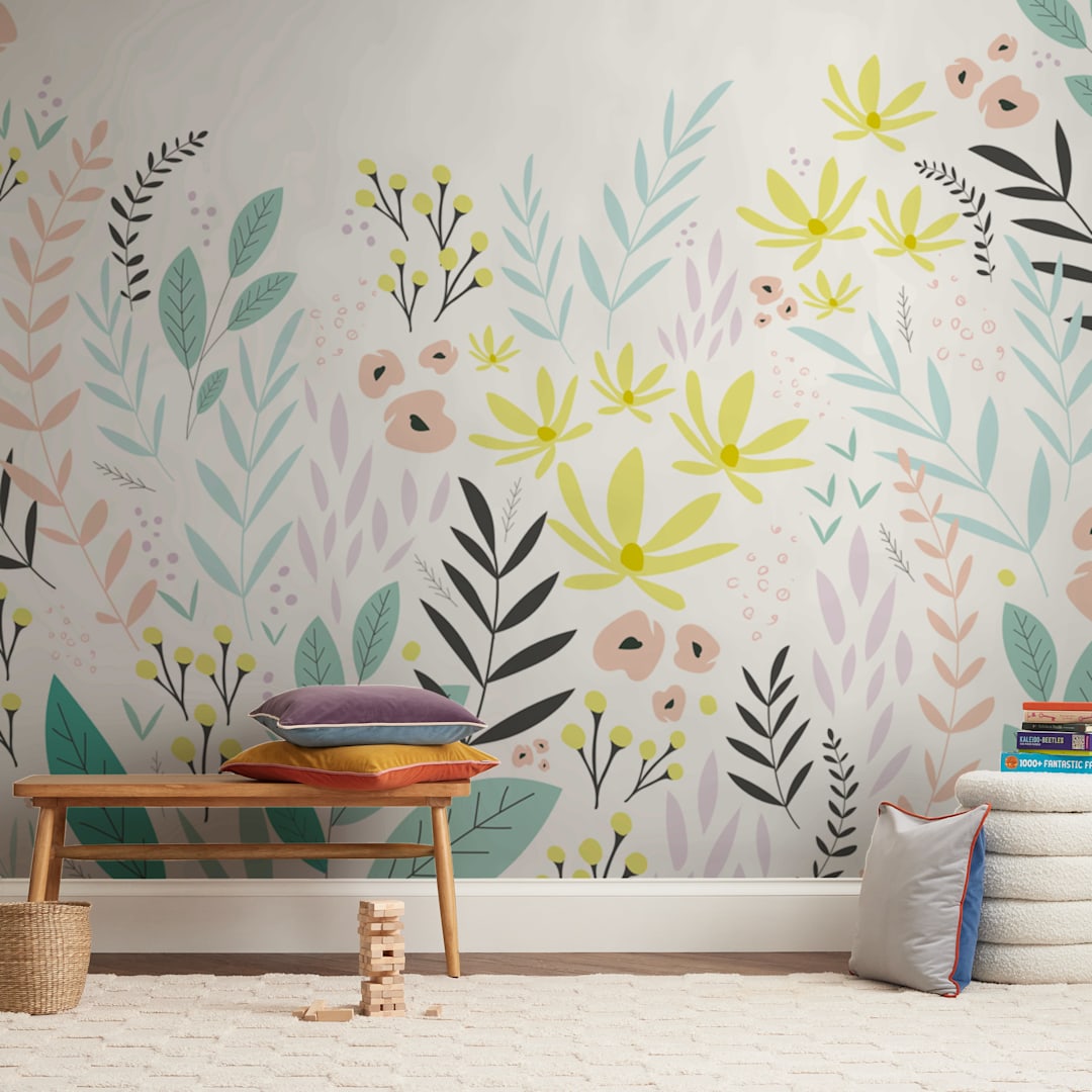 "whimsical garden" - Wall Mural in White by Karidy Walker - In a Room