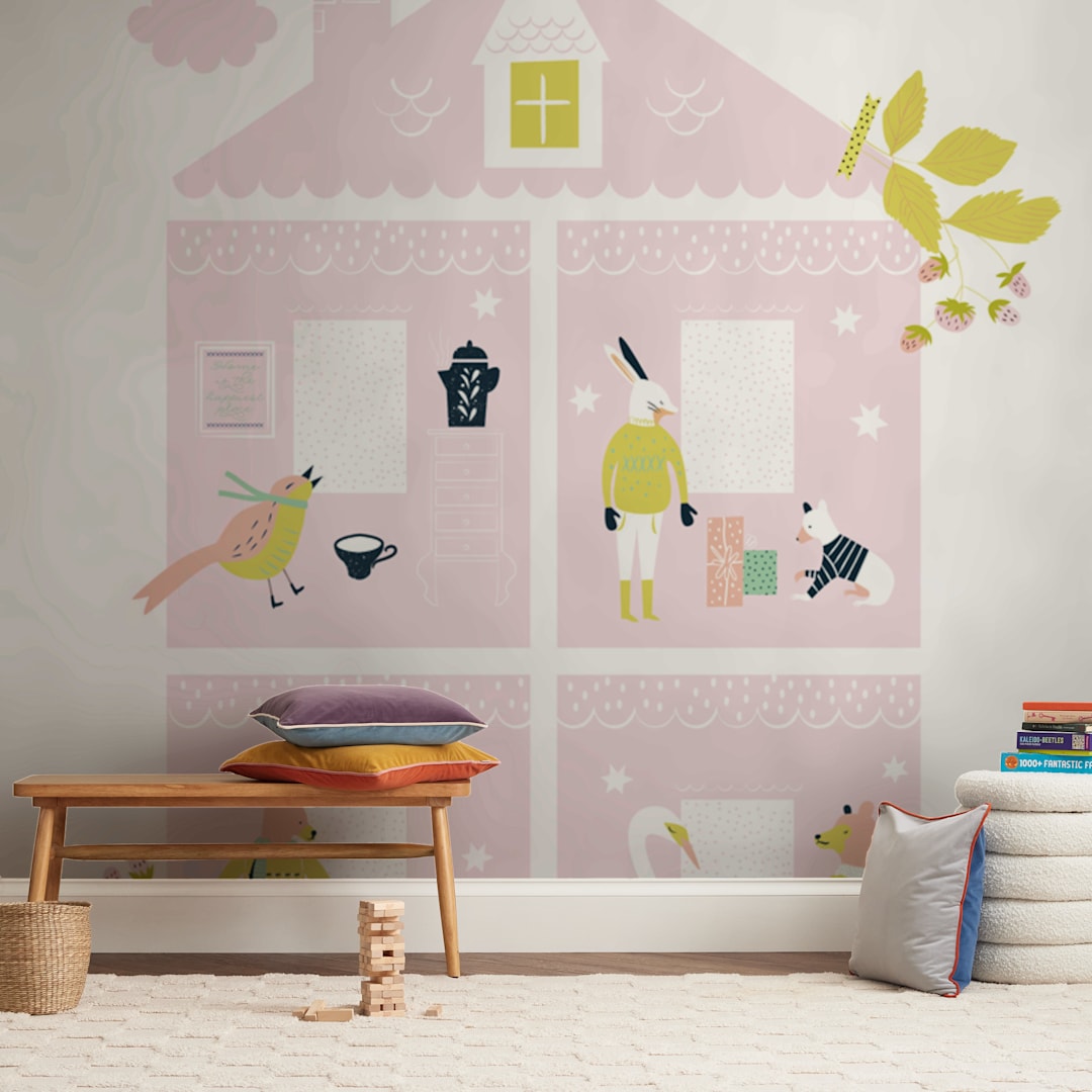 "Home is the Happiest Place" - Wall Mural in White by Eve Schultz - In a Room