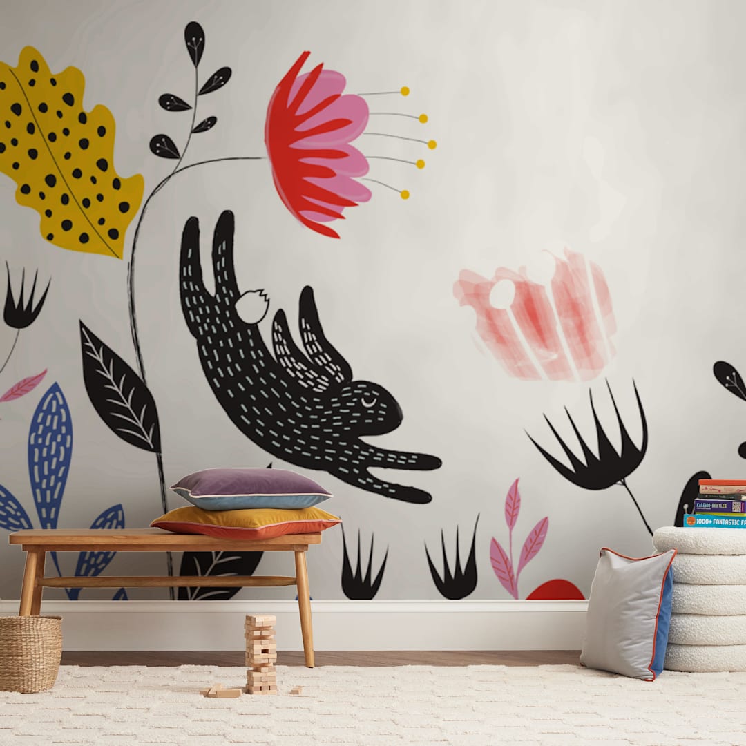 "Garden Mischief" - Wall Mural in White by Hannah Williams - In a Room