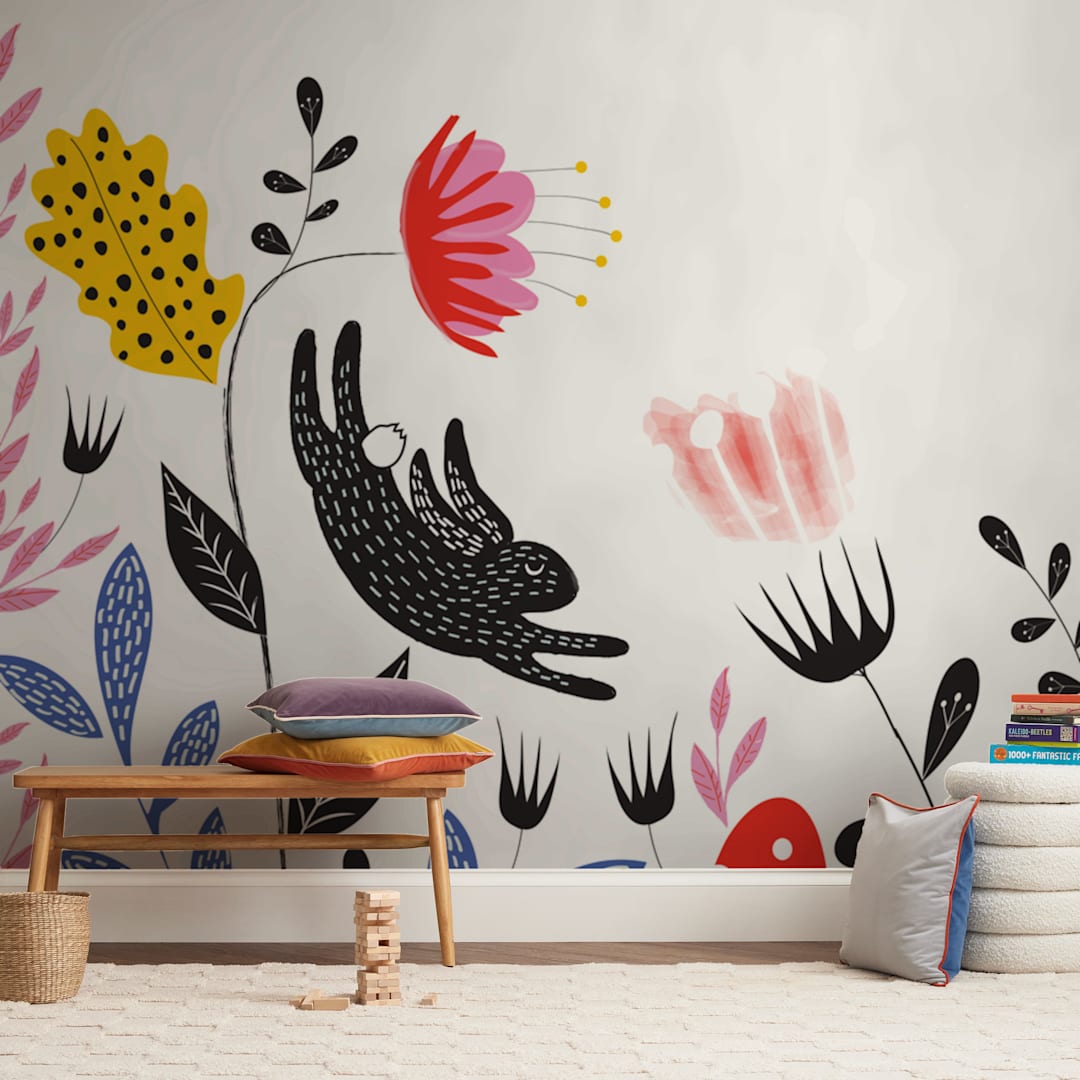 "Garden Mischief" - Wall Mural in White by Hannah Williams - In a Room