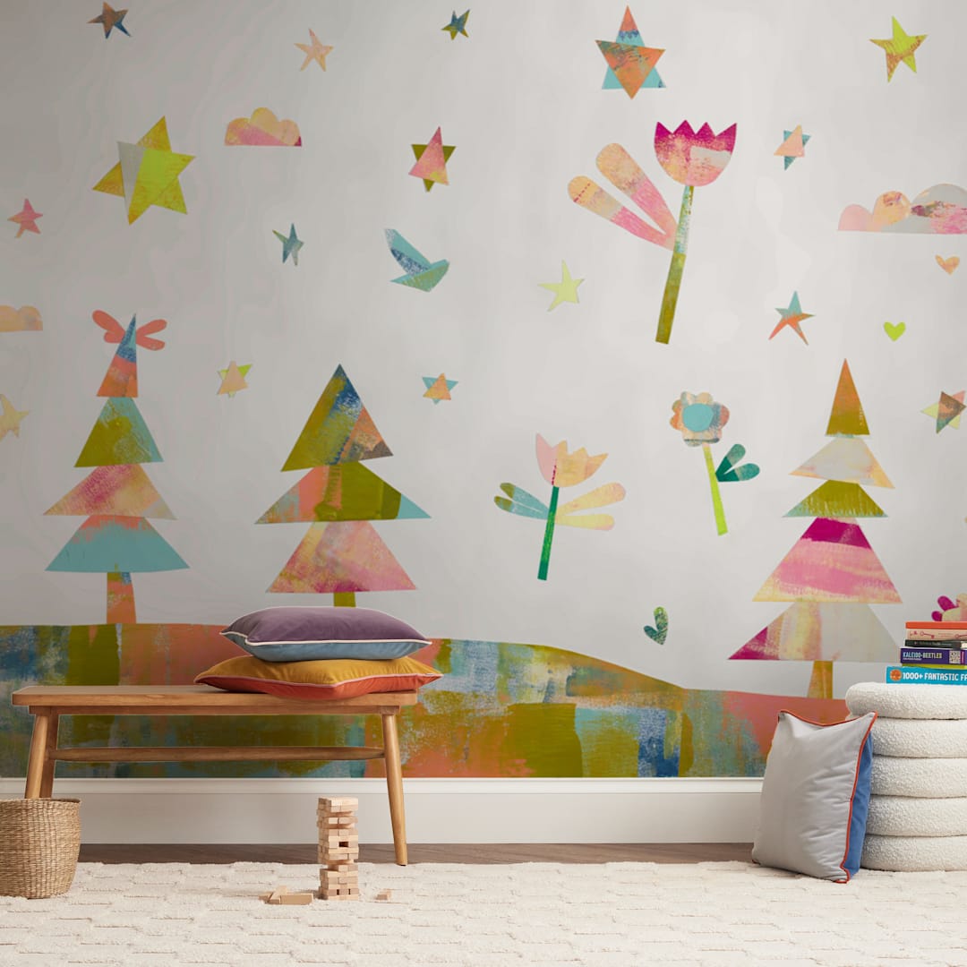 "Forest Magic" - Wall Mural in White by Colleen Overman - In a Room