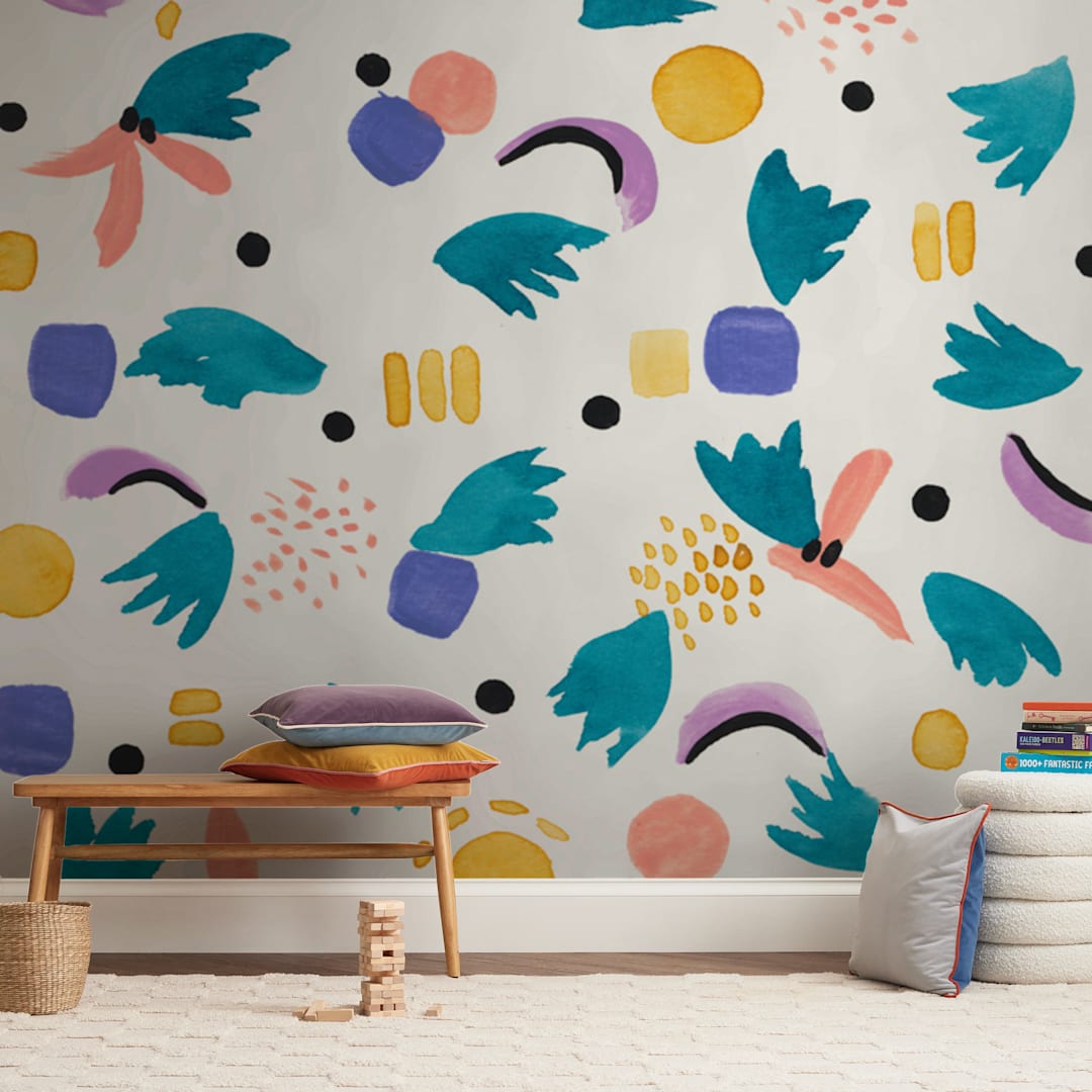 "Geometric plants" - Wall Mural in White by FERNANDA MARTINEZ - In a Room