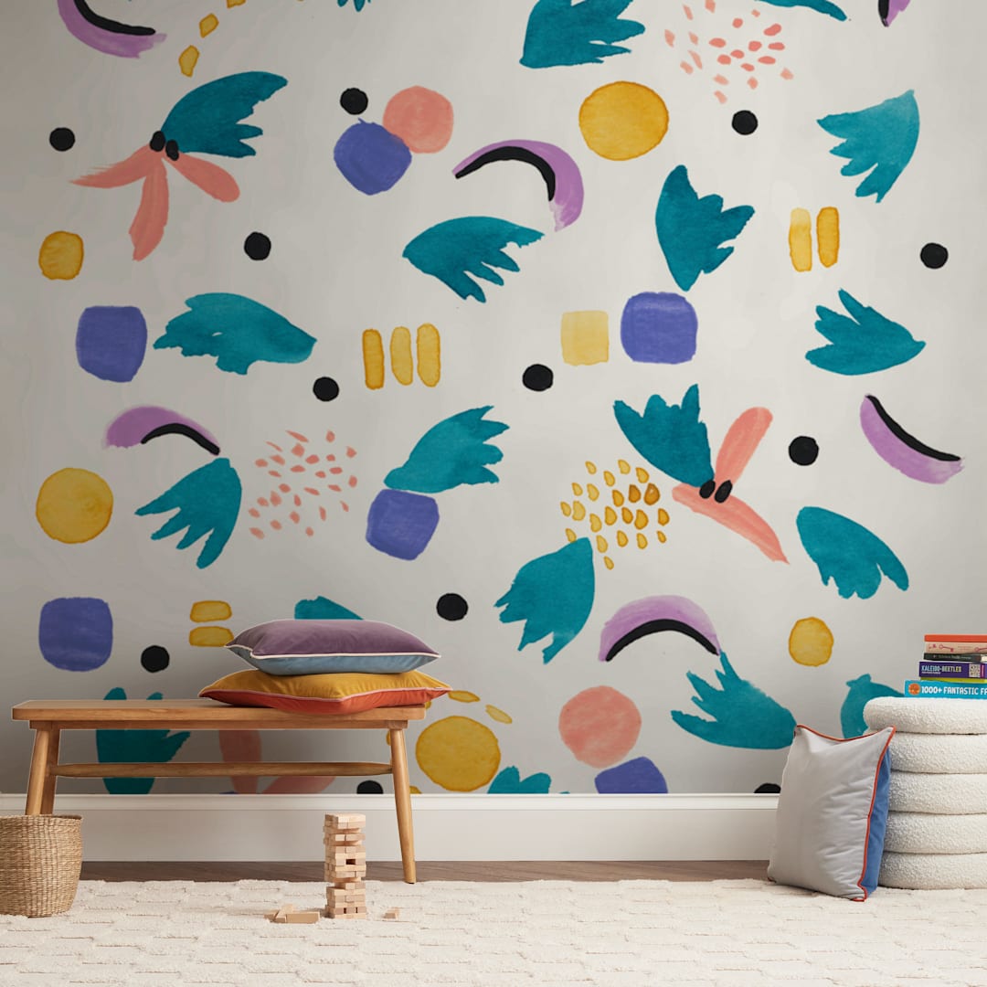 "Geometric plants" - Wall Mural in White by FERNANDA MARTINEZ - In a Room