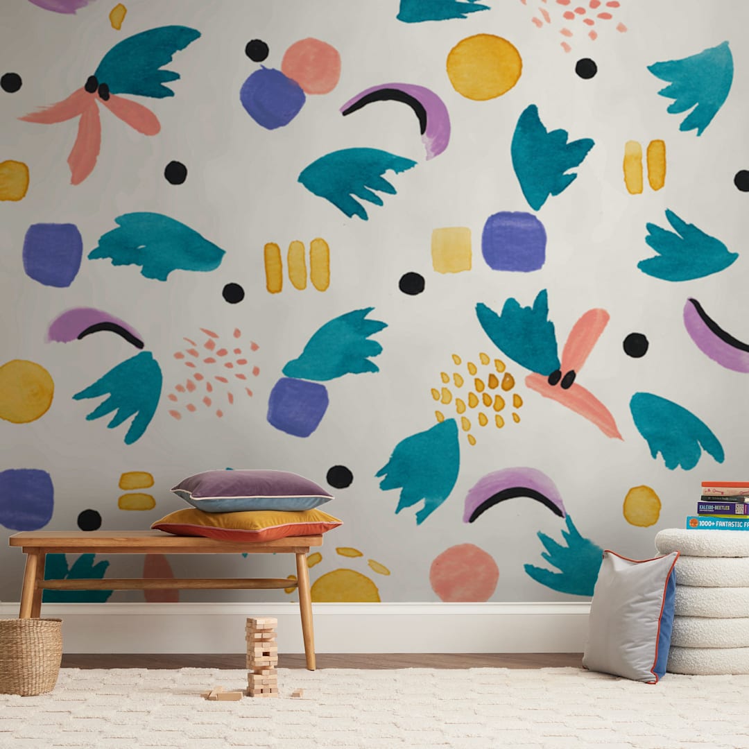 "Geometric plants" - Wall Mural in White by FERNANDA MARTINEZ - In a Room