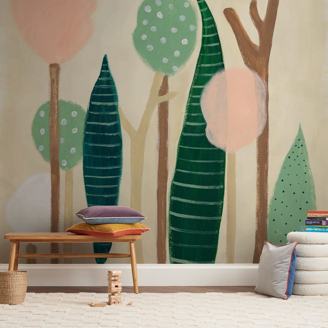 "Cotton Forest" - Wall Mural in White by Itziar Mondragon - In a Room