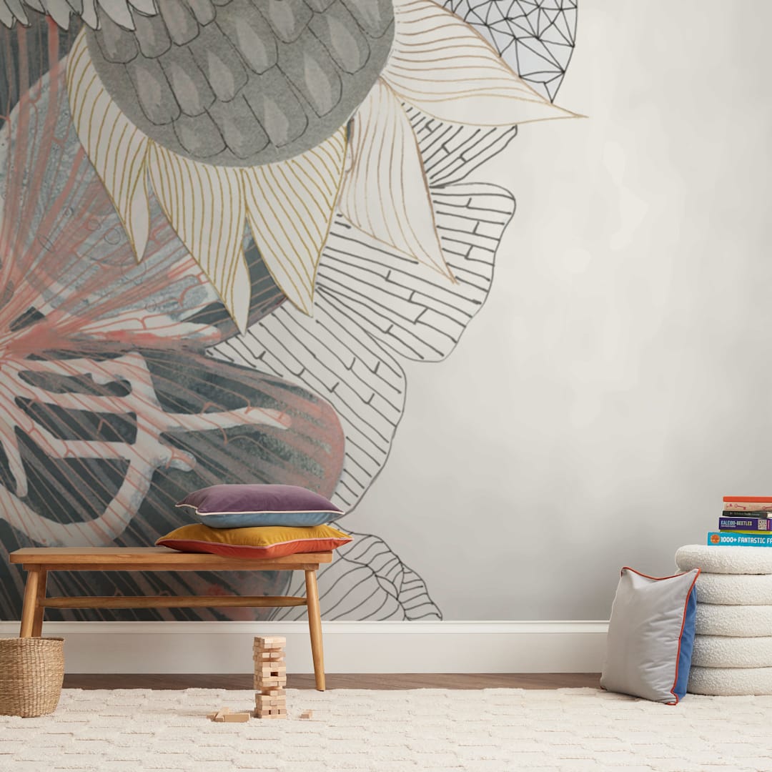 "Imagine Blooms" - Wall Mural in White by Maggie Ramirez Burns - In a Room