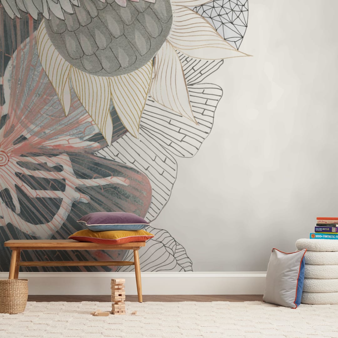 "Imagine Blooms" - Wall Mural in White by Maggie Ramirez Burns - In a Room