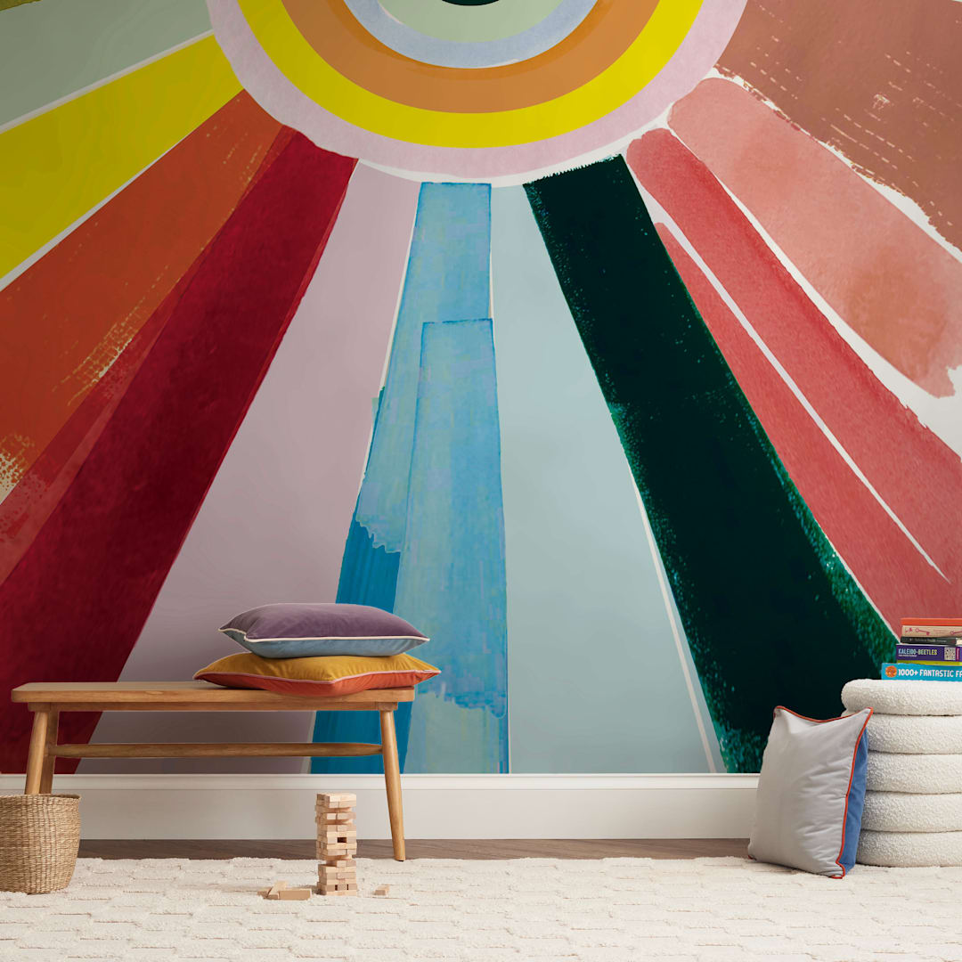 "Rainbow Rays" - Wall Mural in White by Baumbirdy - In a Room