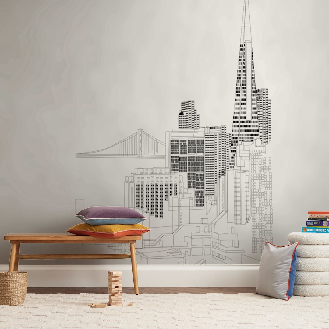 "San Francisco" - Wall Mural in White by Neeta Sawhney - In a Room