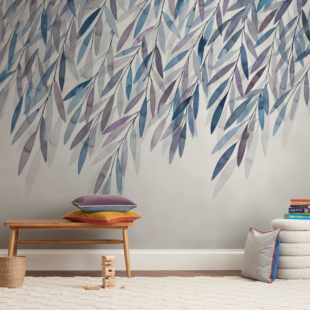 "Dreaming of Leaves" - Wall Mural in White by Priscilla Lee - In a Room