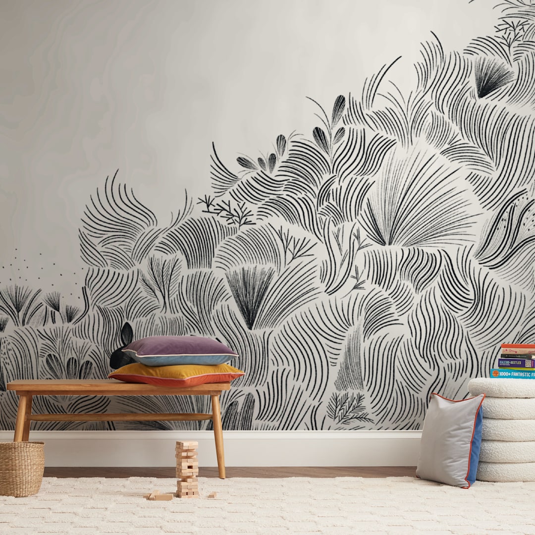 "hide and seek 2" - Wall Mural in white by Vivian Yiwing - In a Room