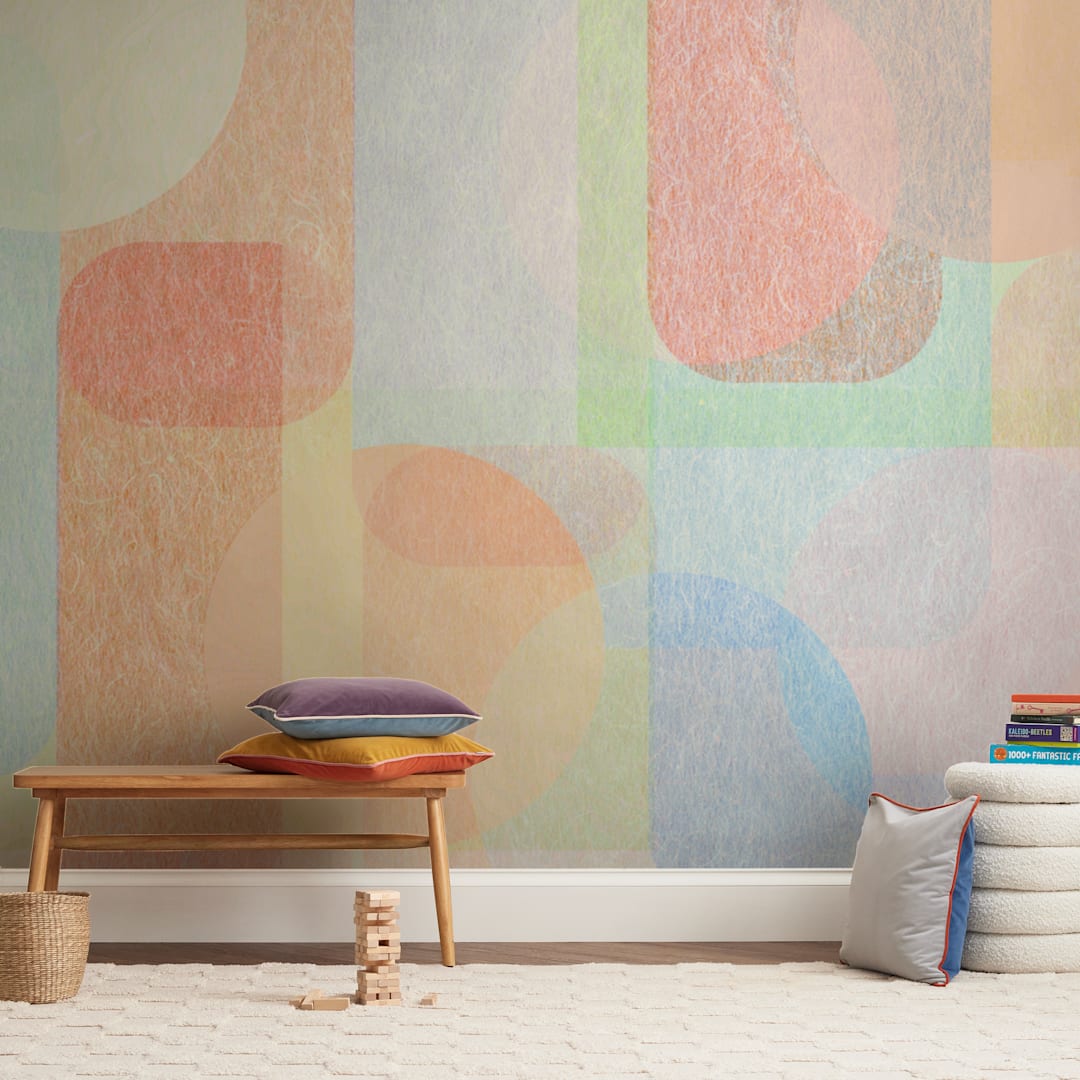 "Scandinavian Modern Revisit" - Wall Mural in Pastel Tangerine by Lisa Sundin - In a Room
