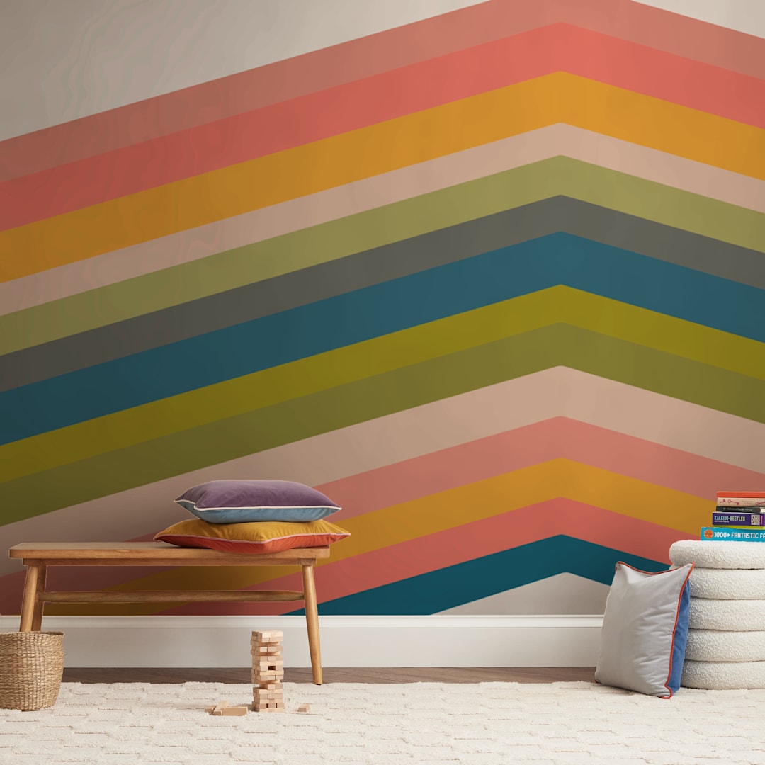 "Retro Stripes" - Wall Mural in Retro Sunset by Beth Vassalo - In a Room