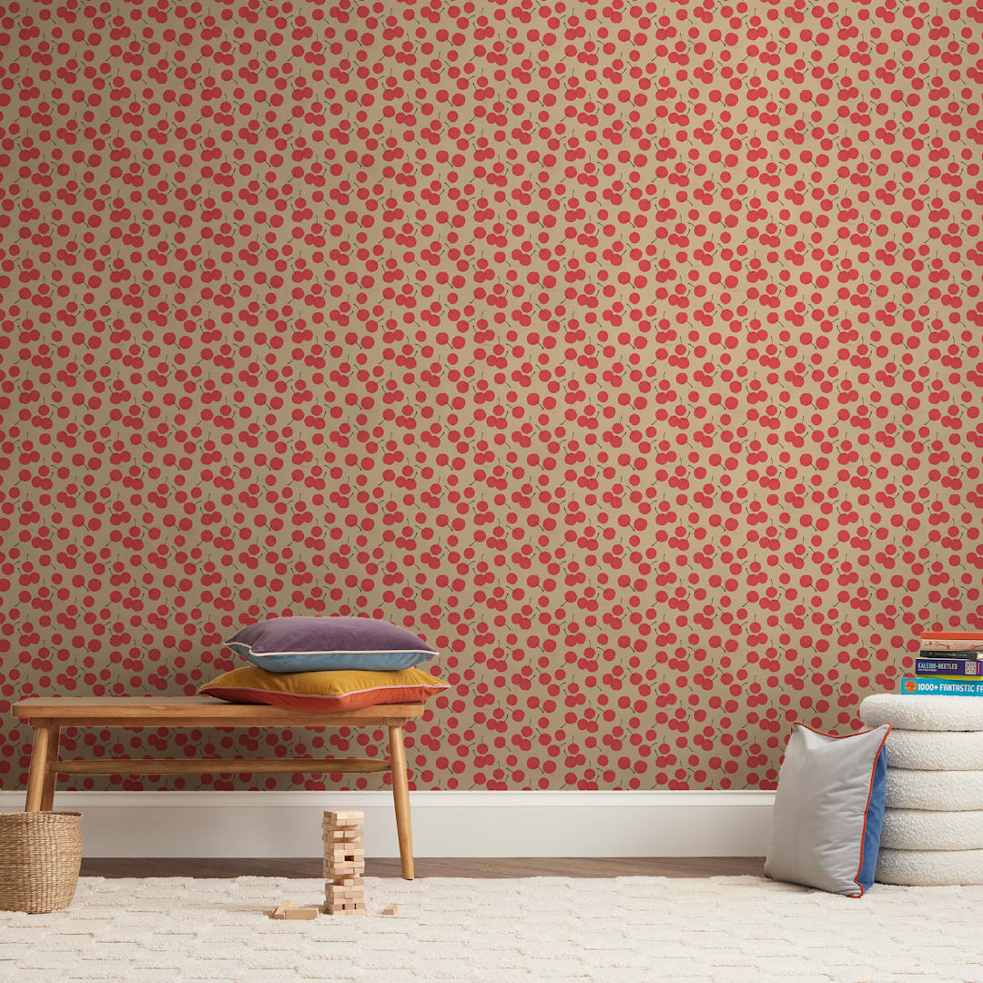"bold cherries" - Wall Mural in Cherry by Faith Dorn - In a Room