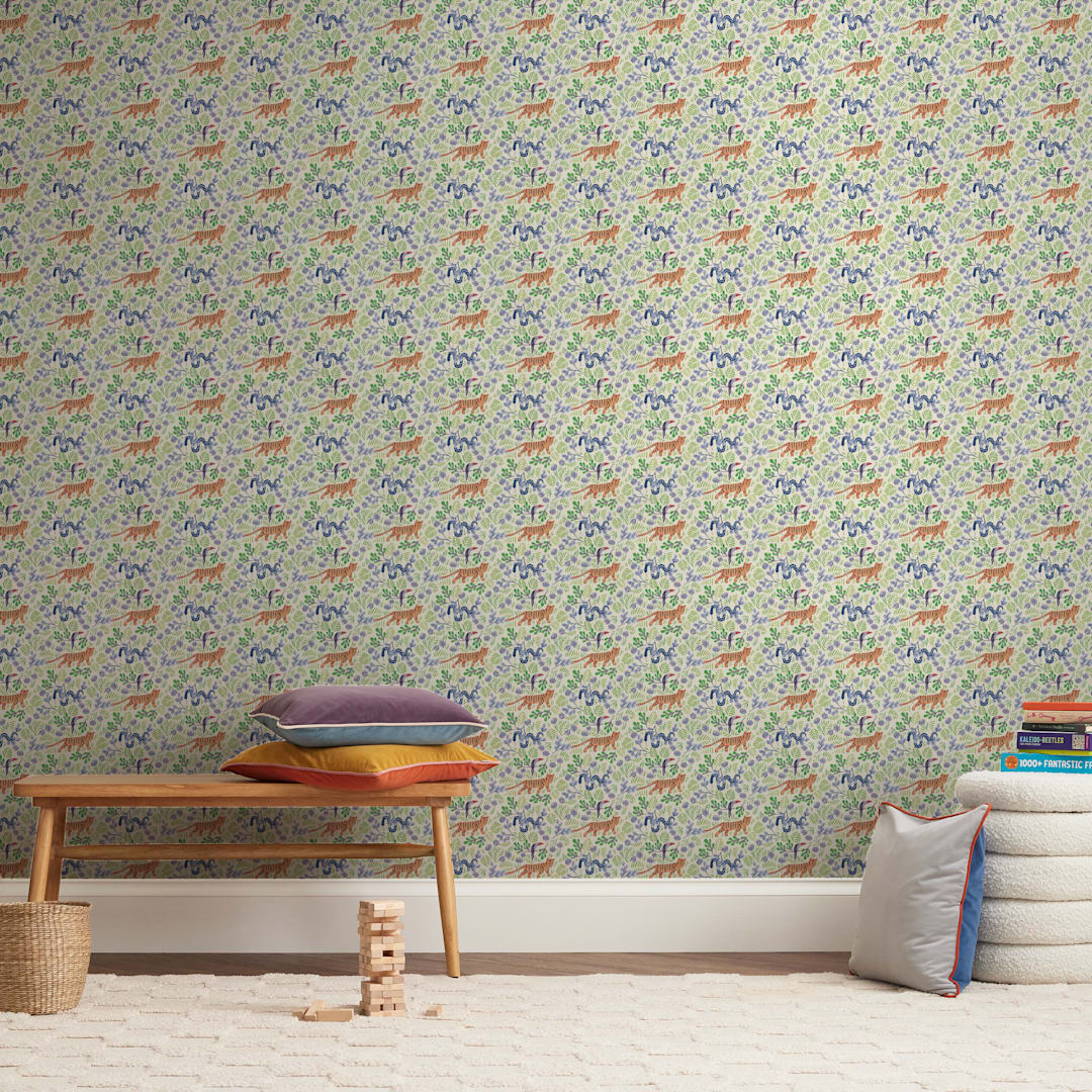"Jungle Fun" - Wall Mural in Cream by Rebecca Daublin - In a Room