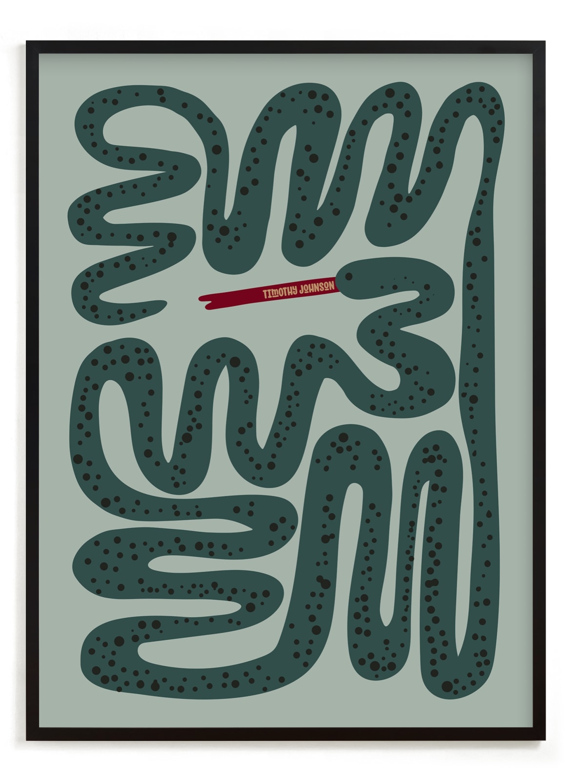 "Squiggly Snake" - Personalized Art Print in Cactus by Jenna Holcomb - Framed