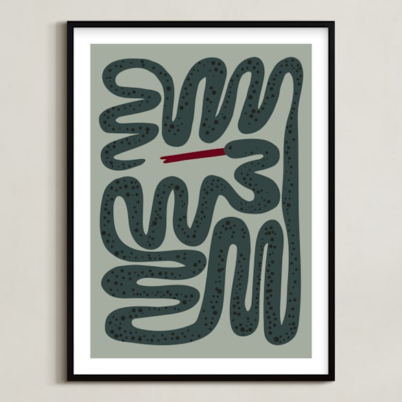 "Squiggly Snake" - Art Print in Cactus by Jenna Holcomb - Framed