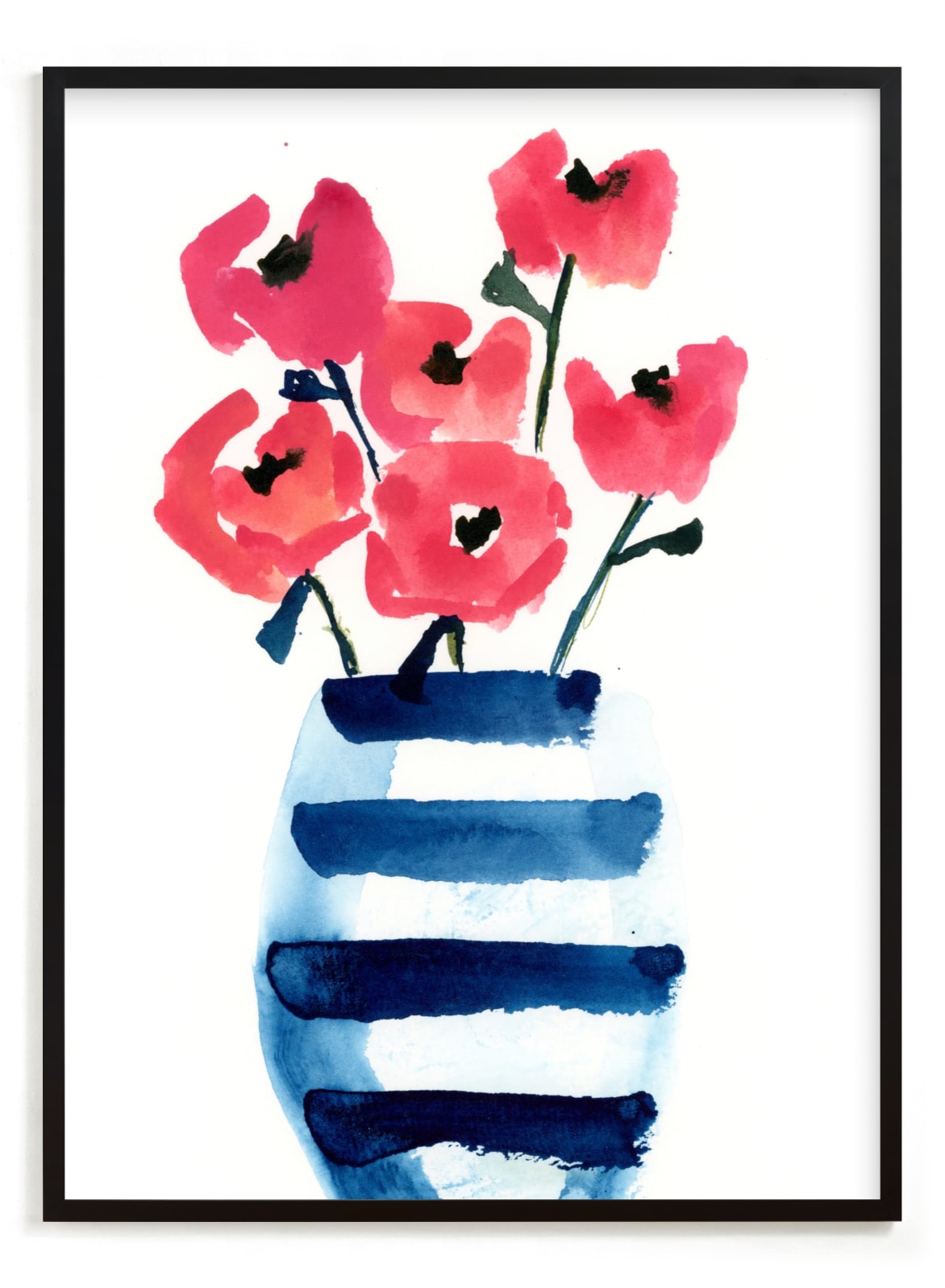 "Vase with Blue Stripes" - Art Print by Lindsay Megahed in beautiful frame options and a variety of sizes.