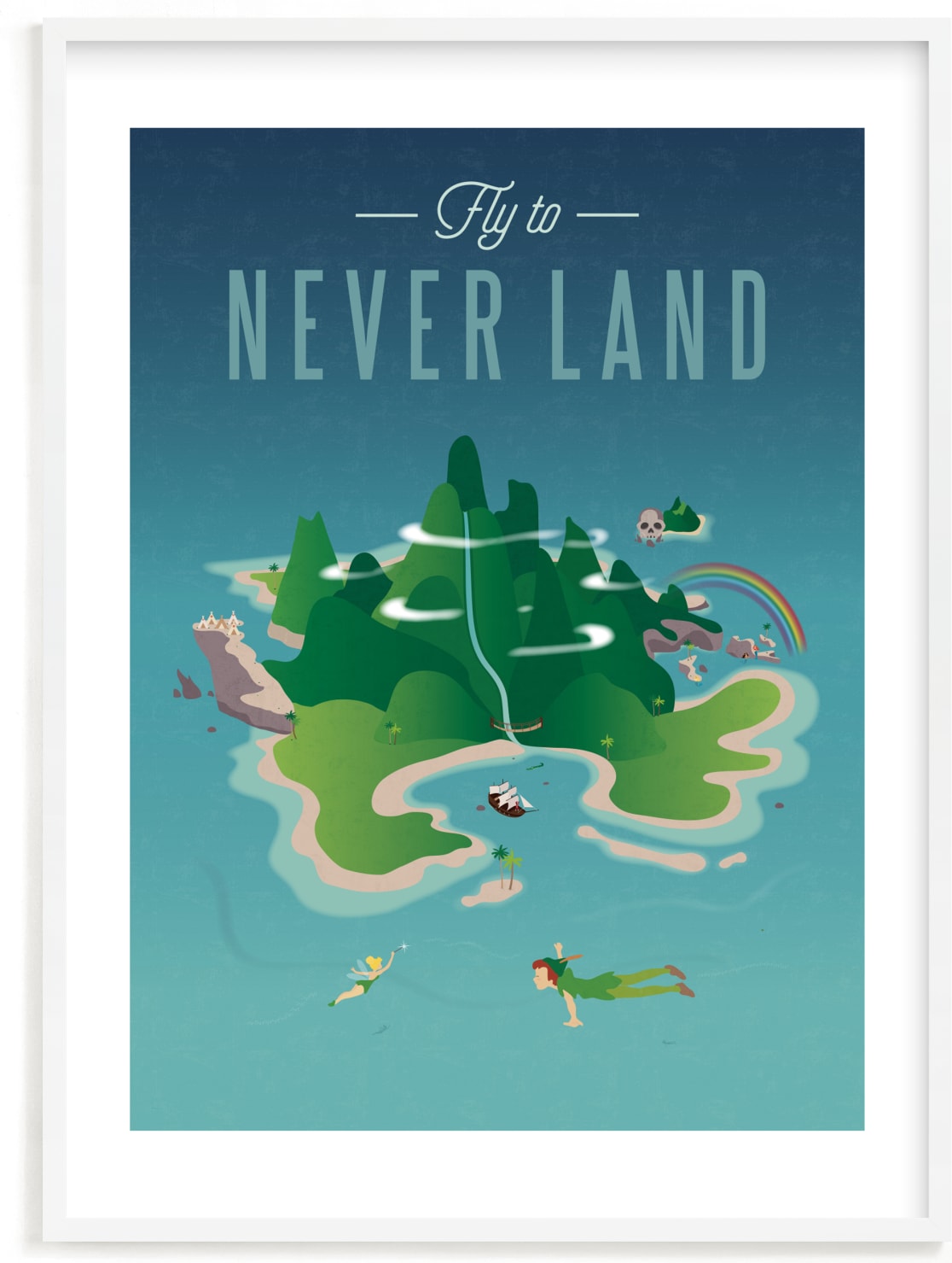 This is a blue disney art by Erica Krystek called Fly To Never Land from Disney's Peter Pan.