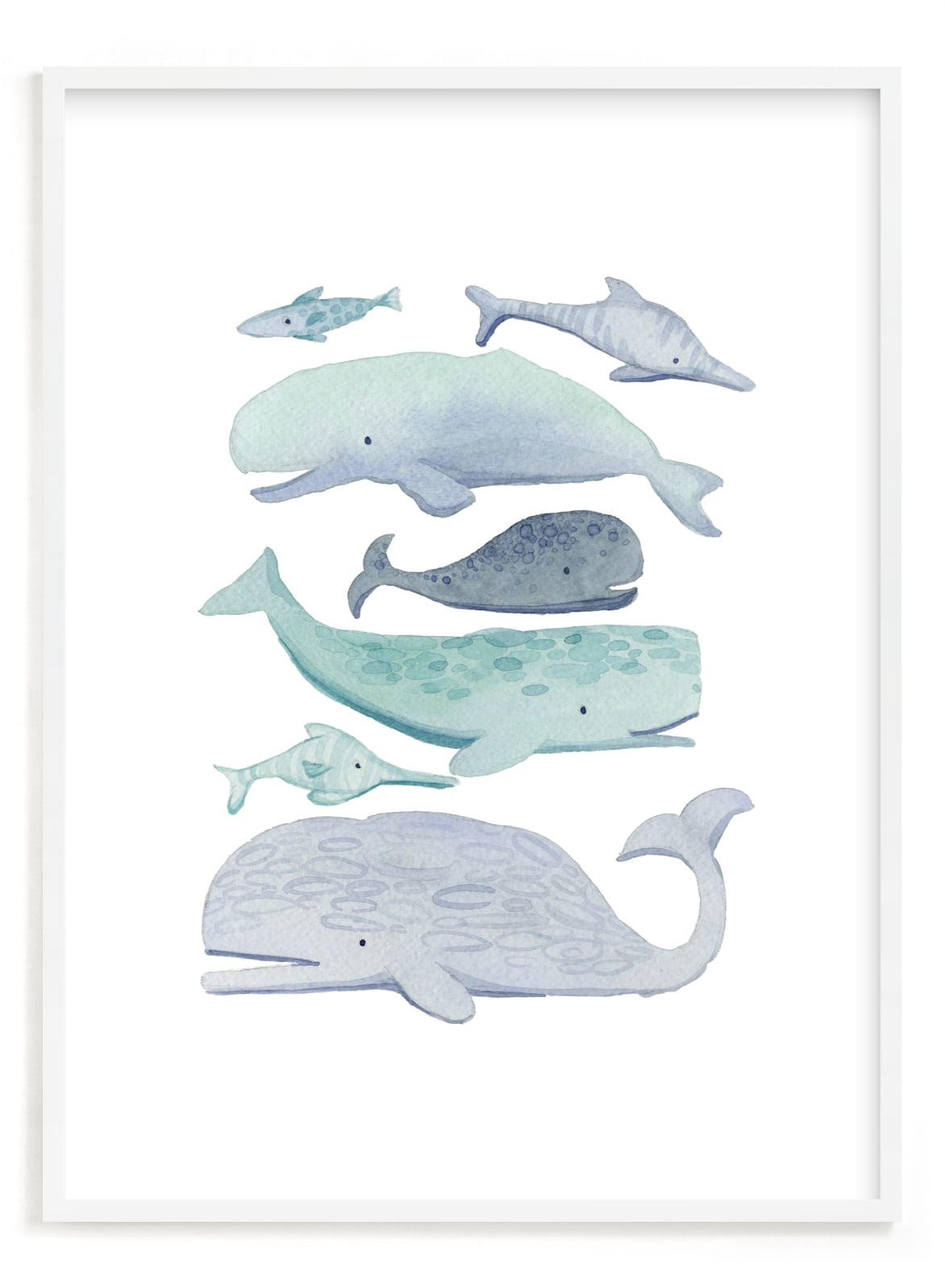 "Blue Whales" by Kelsey Carlson in beautiful frame options and a variety of sizes.