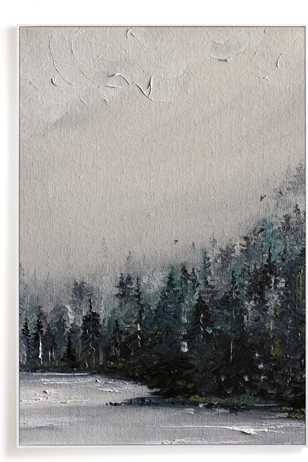 This is a grey art by Katy Abraham called Fog and Forest.