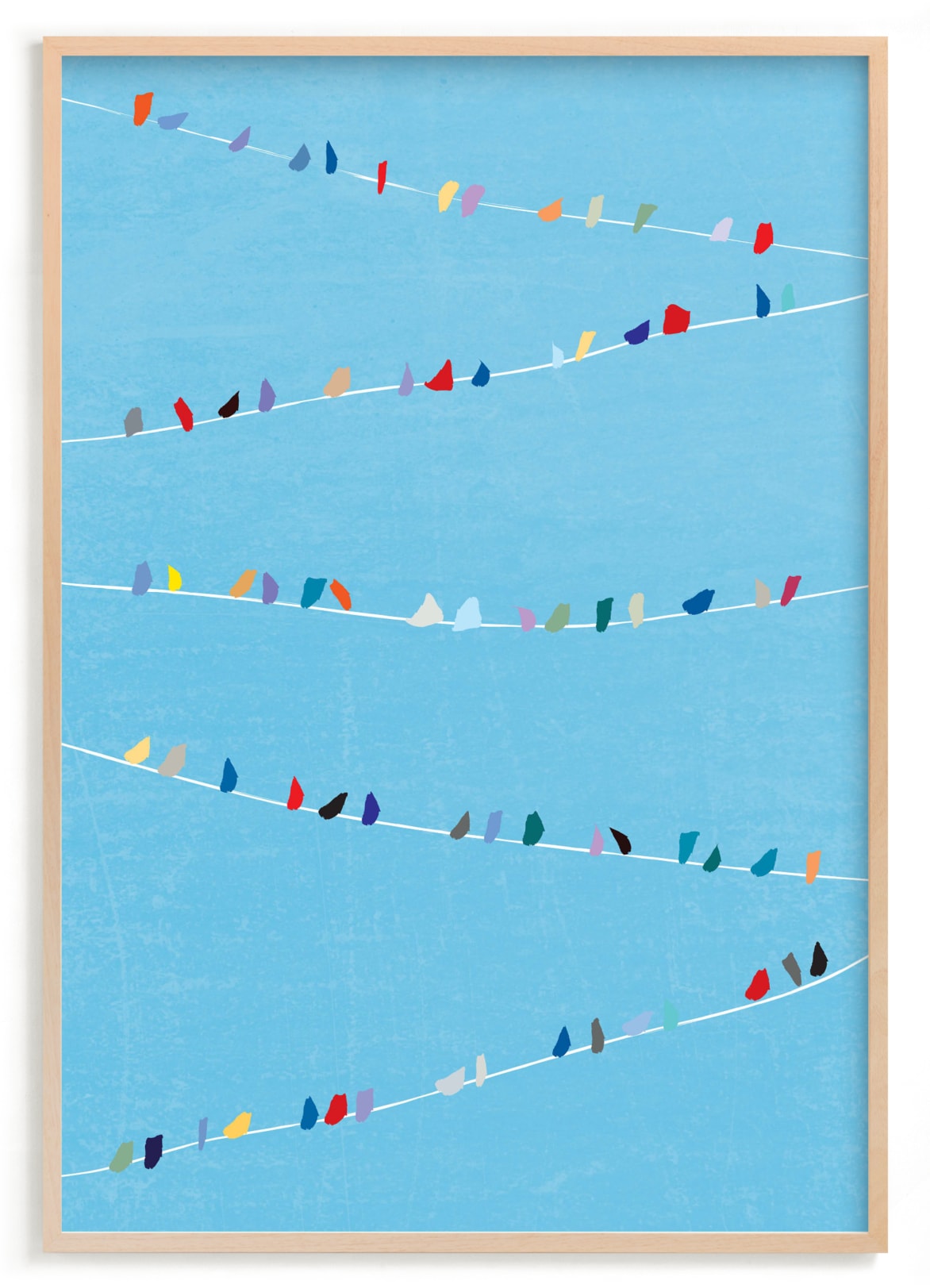 "Birds of Different Feathers" - Art Print in Sky Blue by Lindsay Megahed - Framed