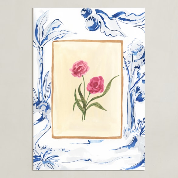 "Toile Blooms 1" - Art Print in Vanilla by Teju Reval - Unframed