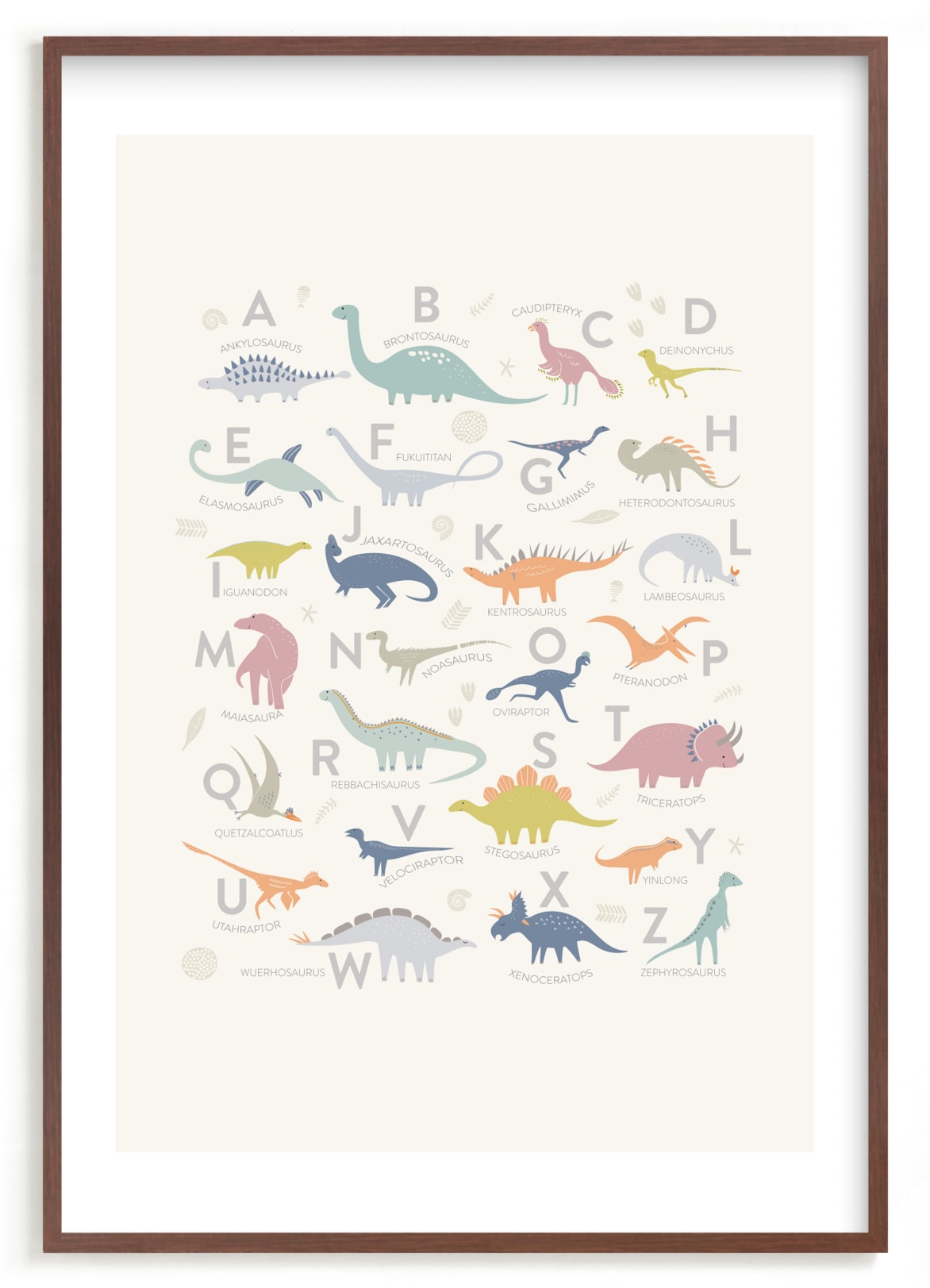 "Alphabet Dinos" by Teju Reval in beautiful frame options and a variety of sizes.