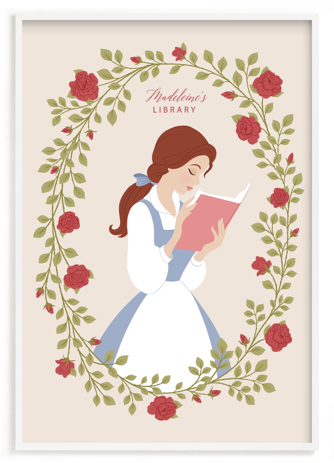 "Disney's Belle Library" - Disney Custom Open Edition Children's Art Print by Jamie Alexander in beautiful frame options and a variety of sizes.