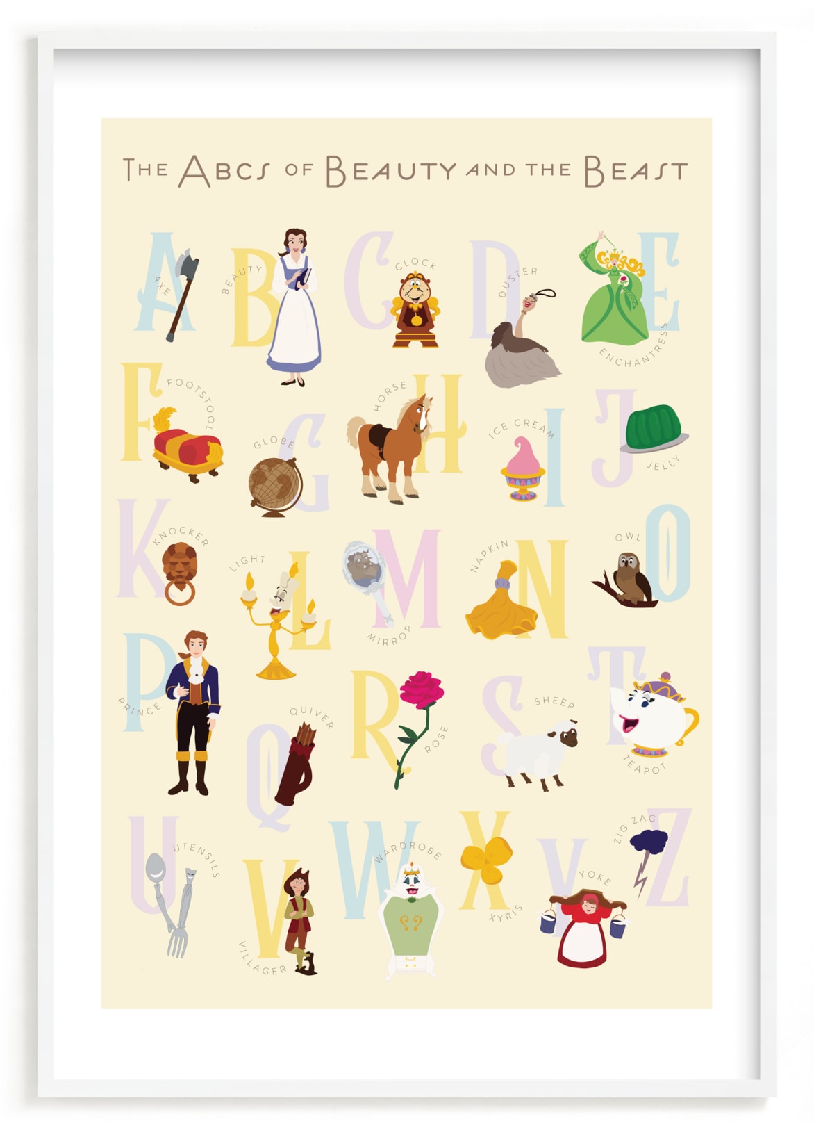 "The ABCs of Disney's Beauty and the Beast" - Limited Edition Art Print by Christie Kelly in beautiful frame options and a variety of sizes.