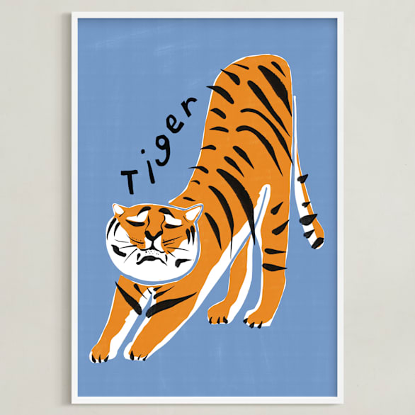 "Tiger Yoga" - Art Print in Tangerine by Inkblot Design - Framed
