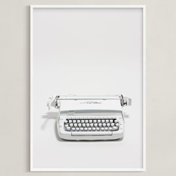"The Typewriter" - Art Print in White on white by Cristiane - Framed